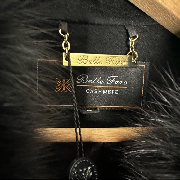 Belle Fare | Black Fox Fur Collar and Cuffs Cashmere Blend Wool Coat Size Large - Picture 7 of 10